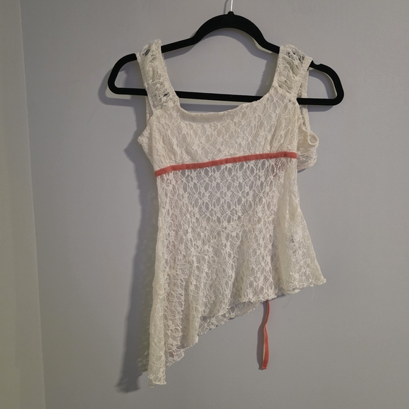 Kimchi Blue Tops - Kimchi Blue Cream Lace Top with Pink Accent Y2K